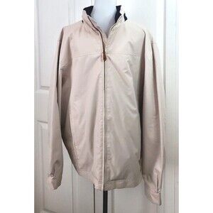 London Fog Mens Large Beige Zip Up Golf Jacket Lined Windbreaker Bomber EUC